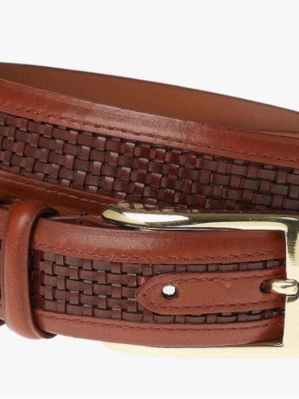 Allen Edmonds Woven Chestnut Brown Leather Belt with Solid Brass Buckle 38/95